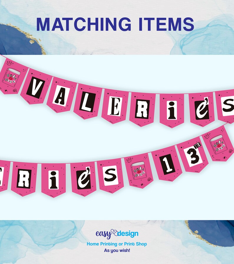 May include: Pink and black banner with the text "VALERIES" and "13" with a book graphic that says "Pizza & Bros".