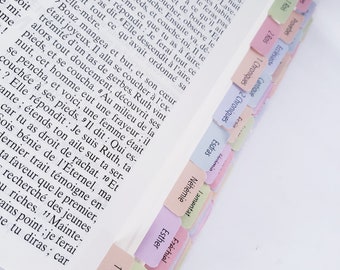 Bible tabs - Bible tabs Self-adhesive stickers in French double/sided laminated soft to the touch. Spanish/German/English/French