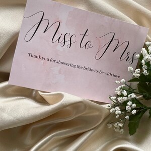 Modèle de cartes de remerciement pour la douche nuptiale, note de remerciement de la future mariée moderne, carte de remerciement de mariage blush, téléchargement instantané, Miss to Mrs