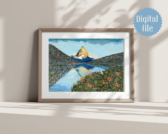 Matterhorn art poster, wall affiche, Swiss Alps Artwork, Switzerland mountains landscape interior art, printable Swiss Alps, DIGITAL DOWNLO