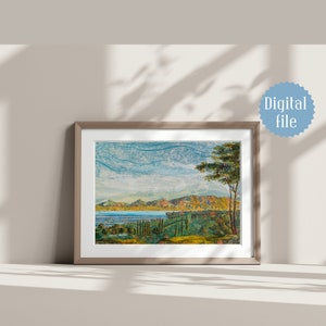Schweiz Genf ArtDeco Collage, Kunst Schweizer Panorama Landschaft, Pregny-Chambésy, Schweizer Alpen, Saleve, Reiseillustration DIGITAL DOWNLOAD
