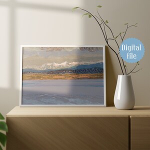 Switzerland lake collage poster, panoramic winter landscape, collage water art, Abstract gift, Swiss travel illustration, DIGITAL DOWNLOAD