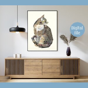 Cat artwork affiche, poster wall Art, hand-drawn Collage Artwork, animal art, interior art, Cat Lover Gift, printable Art, DIGITAL DOWNLOAD