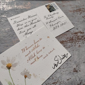 Cartes postales premium du ramadan/eid personnalisées, faites main, calligraphie sur cuivre.