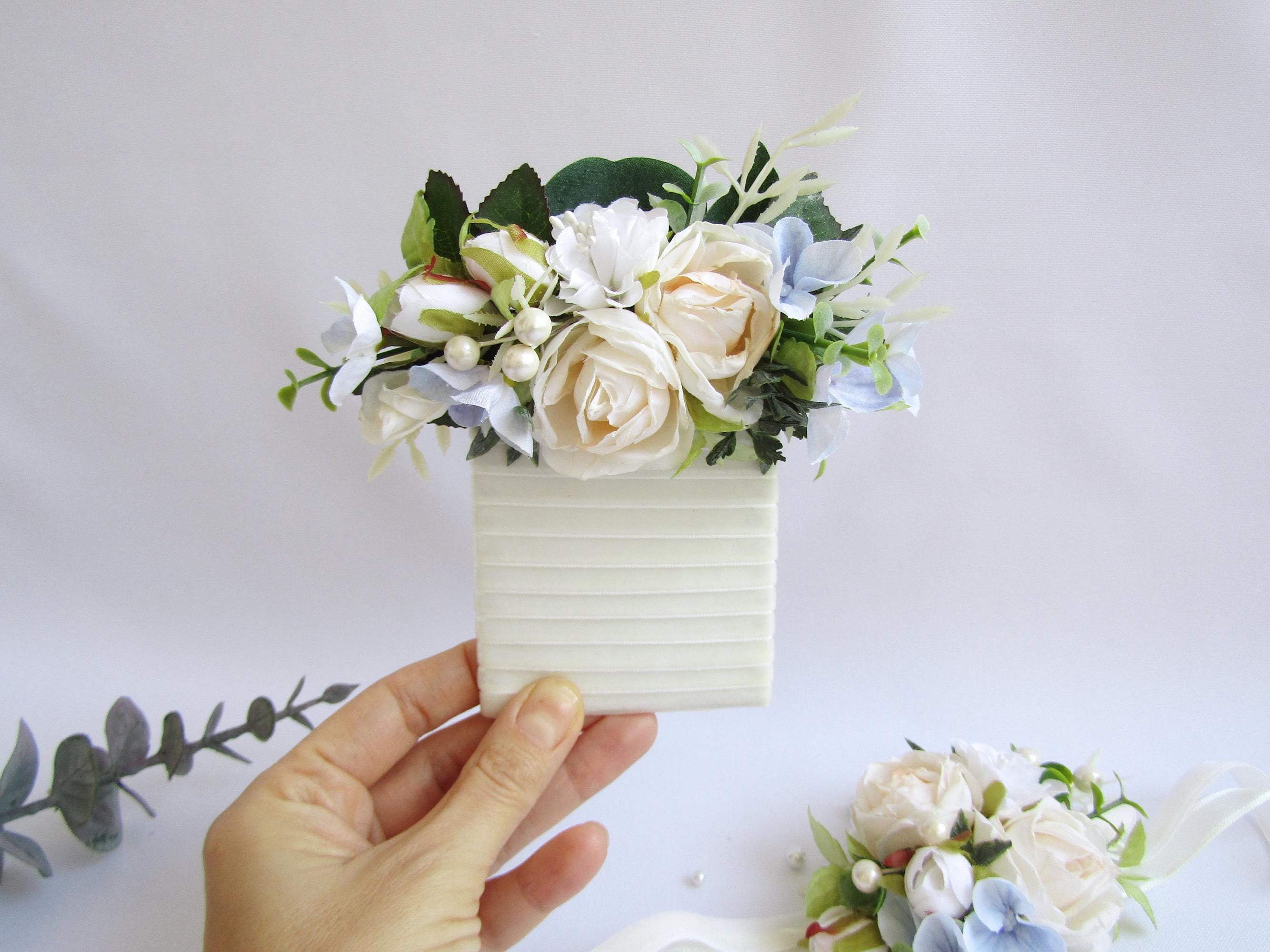 Pocket boutonniere, Dusty blue white Pocket Flower Men, Pocket Square Boutonniere, Summer wedding, Ivory Flower Buttonhole, Groom, Groomsmen