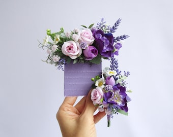 パープルポケットブートニア｜ラベンダーメンズボタンホール｜夏のウェディング新郎・新郎付添人用フラワーアクセサリー