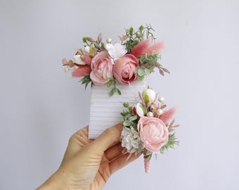 Blush Pink Pocket boutonniere, Blush pink flower pocket square, Dusty Pink rose boutonniere, Buttonholes Groomsmen, Groom Pocket boutineer