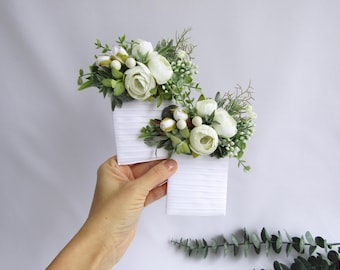 Greenery Pocket boutonniere, Rustic boutonnieres, Green sage flower pocket square with white peony, Groom, Groomsmen, Woodland wedding