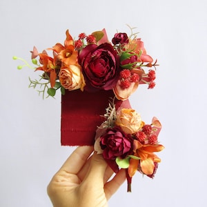 Orange Pocket Boutonniere, Terracotta Groom Boutonniere, Pocket Square Groomsmen Burgundy, Burnt Orange Flower Men, Fall Wedding Buttonhole