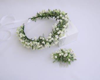 Baby&#39;s Breath Flower Crown, White Flower Crown, Wedding Crown, Bridal Crown, Flower Crown Kids, Greenery hair crown, Flower Girl Crown
