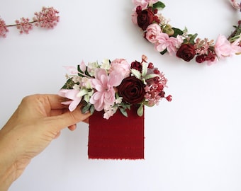 Burgundy Pink Pocket Boutonniere | Maroon Groom Groomsmen Floral Buttonhole | Men’s Wedding Flower Accessory