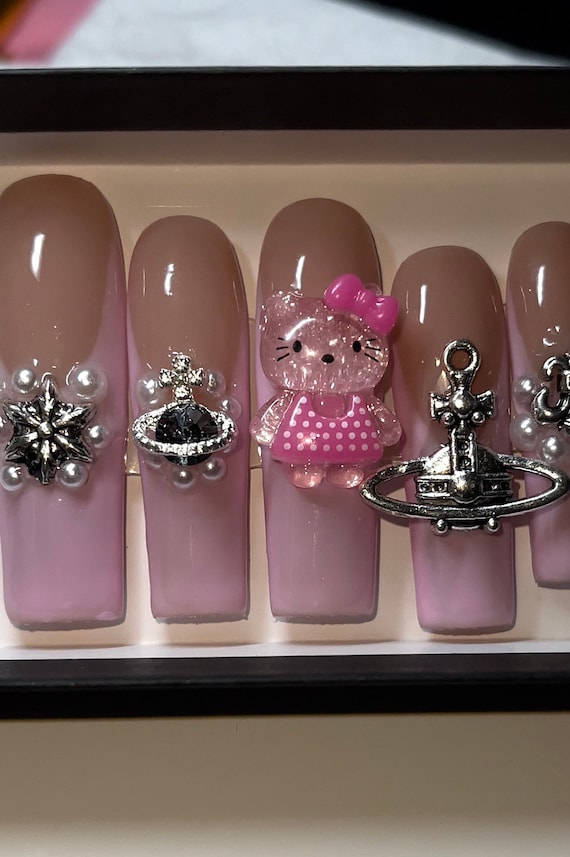 Hello Kitty Press on Nails Hello Kitty Gel Polish Nails Etsy