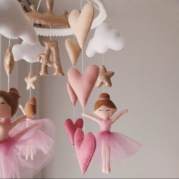 Baby Mobile, Ballerina-Baby-Mobile, Mädchen-Kinderzimmer-Mobile, Krippe-Mobile-Mädchen, Baby-Mädchen-rosa Mobile