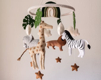 Safari mobile animals, Elephant baby mobile, Baby rainbow mobile, Elephant and giraffe mobile, Crib mobile safari, Baby mobile safari animal