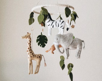 Babymobiel safari dieren, olifant en giraffe mobiel, baby jungle mobiel, Safari mobiel voor de kinderkamer