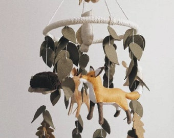 Woodland mobile, Baby nature mobile, Bunny baby mobile, Deer baby mobile, Cot mobile, Nursery mobile animals, Baby mobile