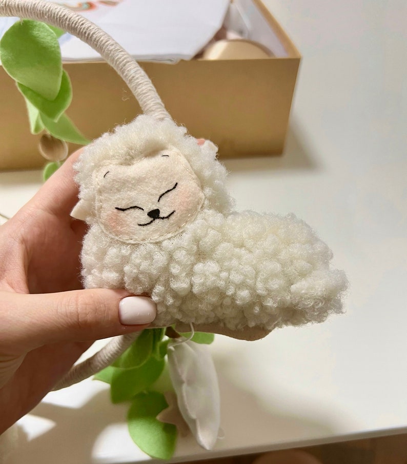 Baby mobile Sheep and Star, Neutral gift babyshower Nursery decor for girl and boy, Woodland crib mobile, New baby gift image 4