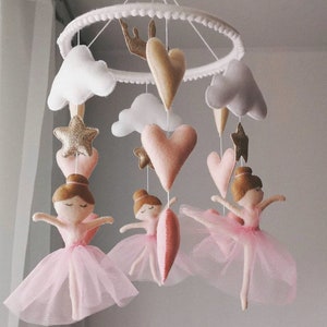 Baby mobile, Ballerina baby mobile, Girl nursery mobile, Crib mobile girl, Baby girl pink mobile image 3