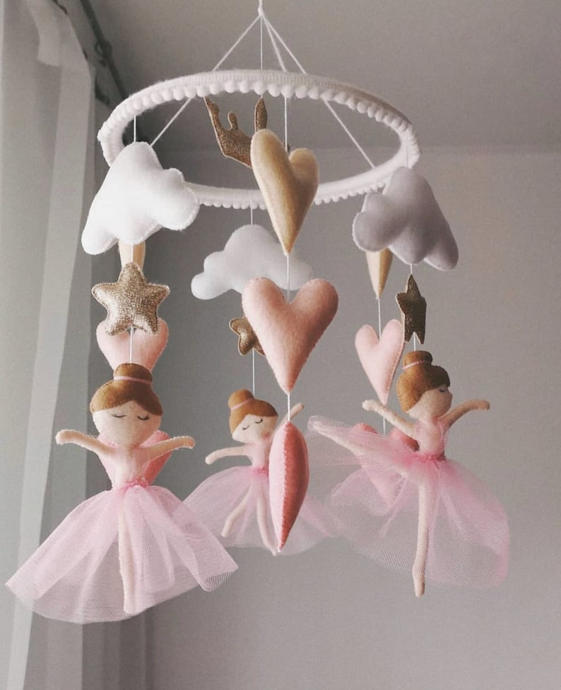 Baby mobile, Ballerina baby mobile, Girl nursery mobile, Crib mobile girl, Baby girl pink mobile image 3