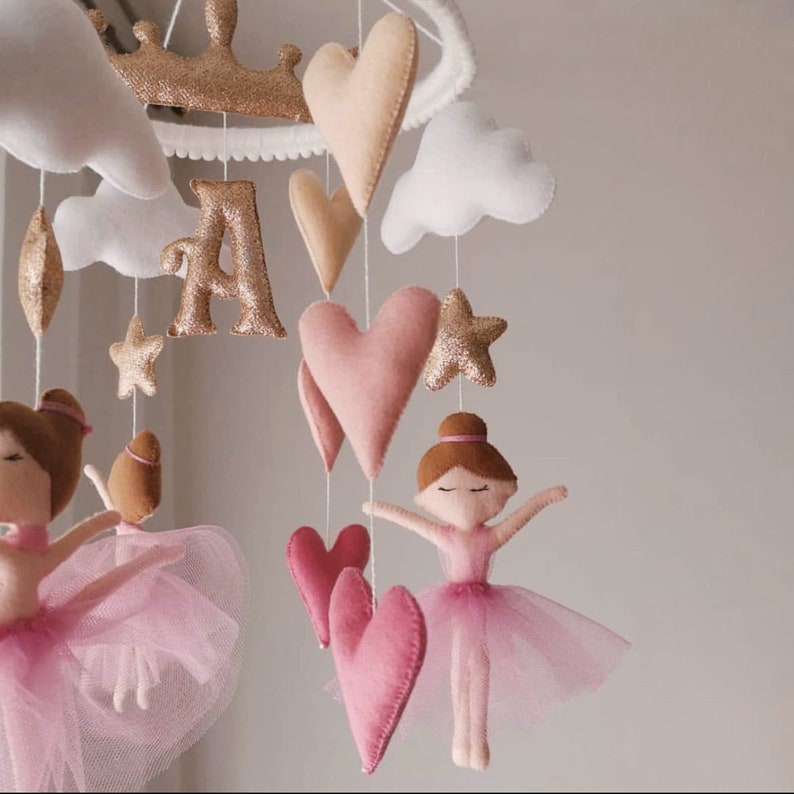 Baby mobile, Ballerina baby mobile, Girl nursery mobile, Crib mobile girl, Baby girl pink mobile image 1