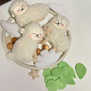 Baby mobile Sheep and Star, Neutral gift babyshower Nursery decor for girl and boy, Woodland crib mobile, New baby gift image 2