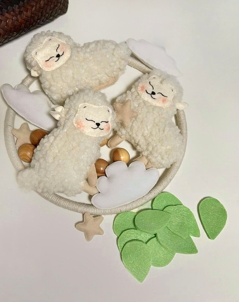 Baby mobile Sheep and Star, Neutral gift babyshower Nursery decor for girl and boy, Woodland crib mobile, New baby gift image 2