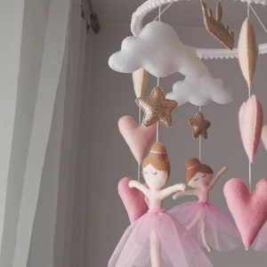 Baby mobile, Ballerina baby mobile, Girl nursery mobile, Crib mobile girl, Baby girl pink mobile image 5