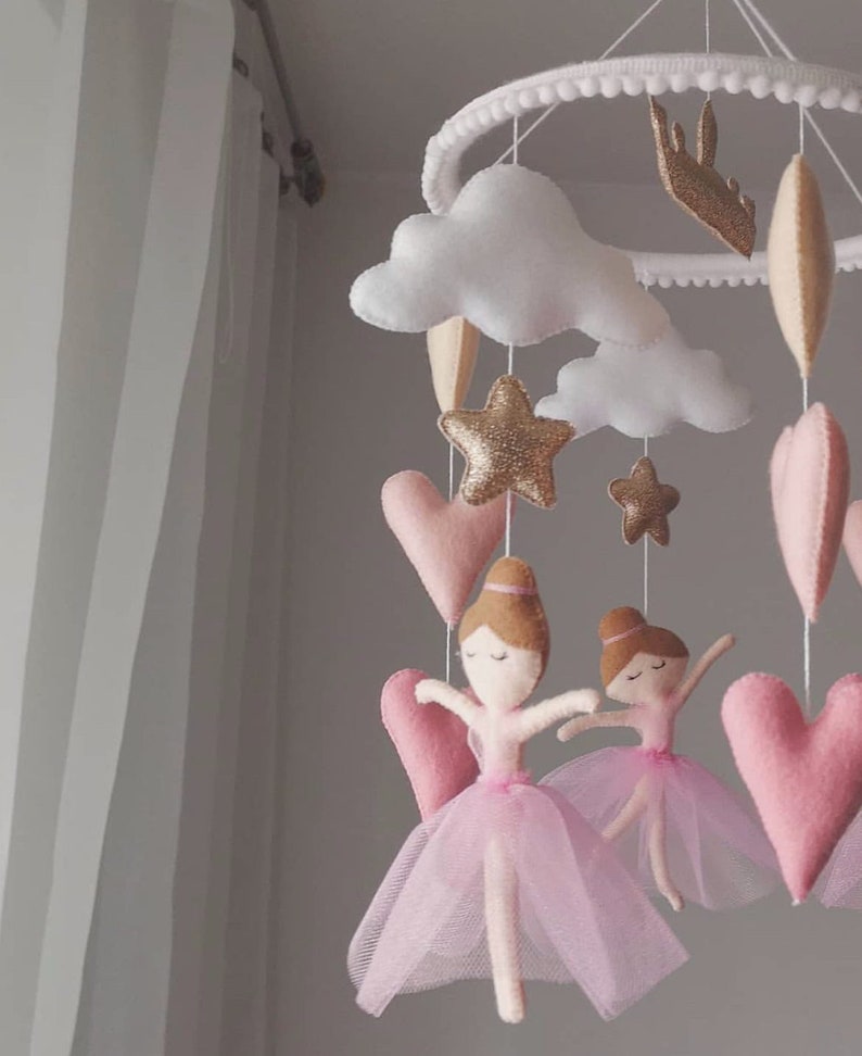 Baby mobile, Ballerina baby mobile, Girl nursery mobile, Crib mobile girl, Baby girl pink mobile image 5