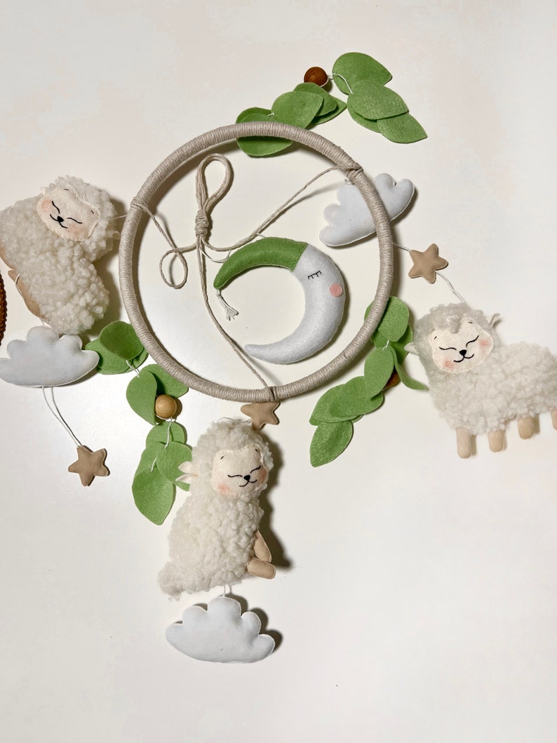 Baby mobile Sheep and Star, Neutral gift babyshower Nursery decor for girl and boy, Woodland crib mobile, New baby gift image 3