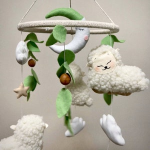 Baby mobile Sheep and Star, Neutral gift babyshower Nursery decor for girl and boy, Woodland crib mobile, New baby gift image 1
