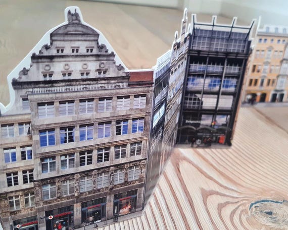 Leipzig Grimmaische Straße Leporello Straßenzug – faltbarer Stadtaufsteller aus Kartonpapier, beschreibbar, inkl. Stadtbild-Briefumschlag