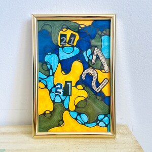 ミクストメディア ニューロンアート：オリジナル額装アートワーク（4 x 6インチ）