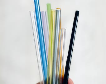 Pajita de vidrio hecha a mano: vidrio de borosilicato reutilizable, artículos de bar ecológicos