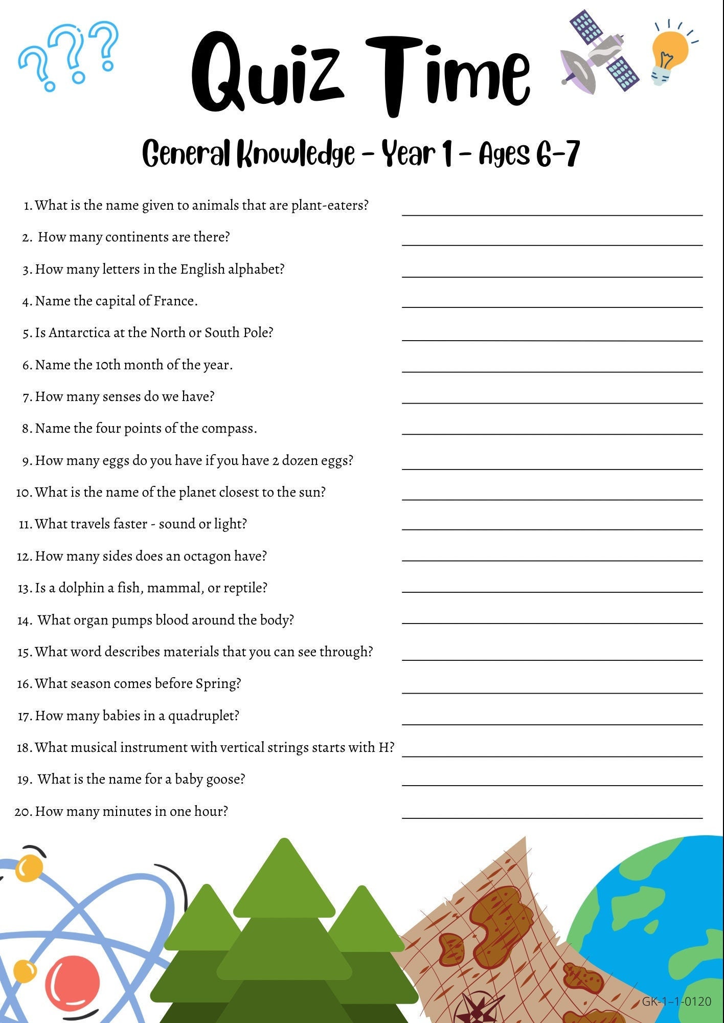 Kids Activity general Knowledge Quiz 6 7 Year Olds Etsy New Zealand