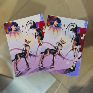Oryginalna pocztówka A6 z postacią z gatunku Dark Fantasy – Succubus Harlequin|Ulotka autora z postacią – Dark Mystique