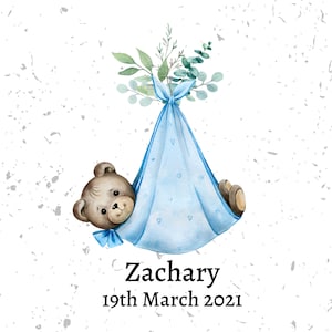 Blaues neues Baby Teddy Sublimation PNG, PNG Baby-Design, neues Baby, Baby blau Aquarell Teddy, Kinderzimmer Dekor, Baby digitale Clipart,