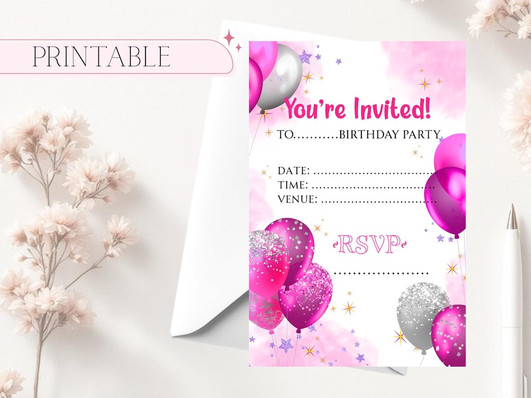 Pink Invitations Printable Pink Party Invitation Template, 4x6