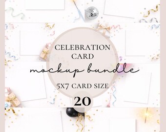 Feier Karte Mockup Bundle, 5x7 Grußkarte Mockups, Konfetti Ballon Mockups, Karte Display Fotos, Instant Download