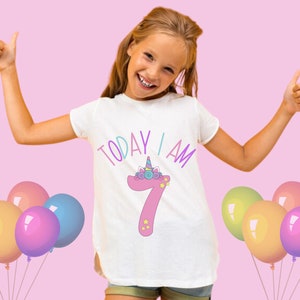 Unicorn Birthday T-Shirt Sublimation PNG, Birthday Girl, Unicorn Party, Girls Birthday T-Shirt, Today I Am Age PNG Design, Numbers 1-10