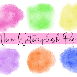 Fond néon aquarelle png, éléments de sublimation, dessins numériques à l&#39;aquarelle, marques d&#39;éclaboussures d&#39;eau, ensemble de png