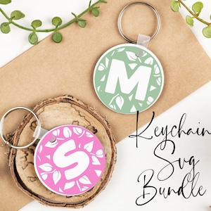 Keychain SVG Bundle, Keyring Pattern SVG, A-Z Letter Frame svg, Cricut Cutting, Round Keyring Designs, SVG Templates, Vinyl Cutting Files,