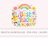 Best Teacher PNG Clipart, Rainbow Teacher Design, Cute Pencil Illustration, Thank You Teacher, Teacher Appreciation, School Clipart, 300 DPI