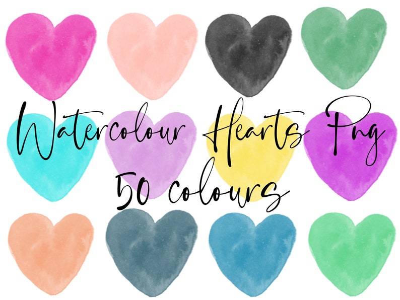 Watercolour Hearts Png Bundle, Heart Sublimation Clipart Files ...