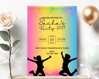 Bearbeitbare Trampolin-Partyeinladung, Canva-Vorlage 5x7, Trampolin-Partyeinladung, druckbare Kindergeburtstagseinladung, Sofort-Download