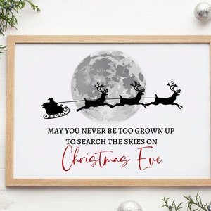 Kerst-png-ontwerp, moge je nooit te oud zijn om op kerstavond door de lucht te zoeken png, kerstman slee en rendier, kerstmagie