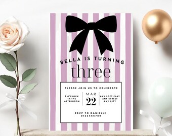 Süße Süßigkeit Streifen editierbare Party Einladung, Canva Vorlage 5x7, Mädchen Geburtstag einladen, druckbare Geburtstagsfeier Einladung, Sofort Download