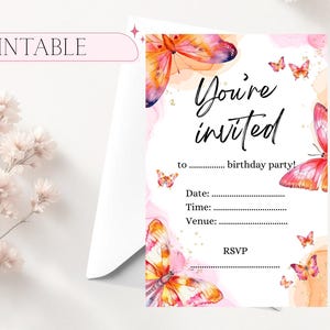 Plantilla de invitación para fiesta imprimible, tamaño A6 vertical de 10 x 15 cm, descarga digital, invitación en blanco para escribir, invitación manuscrita editable.