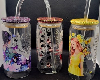 Women's Glass Tumblers/ with Glitter Rhinestone Lid *Ready to ship unless personalization is needed *