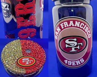 Custom Mirrored Glass Football Themed Tumblers with Rhinestone lid