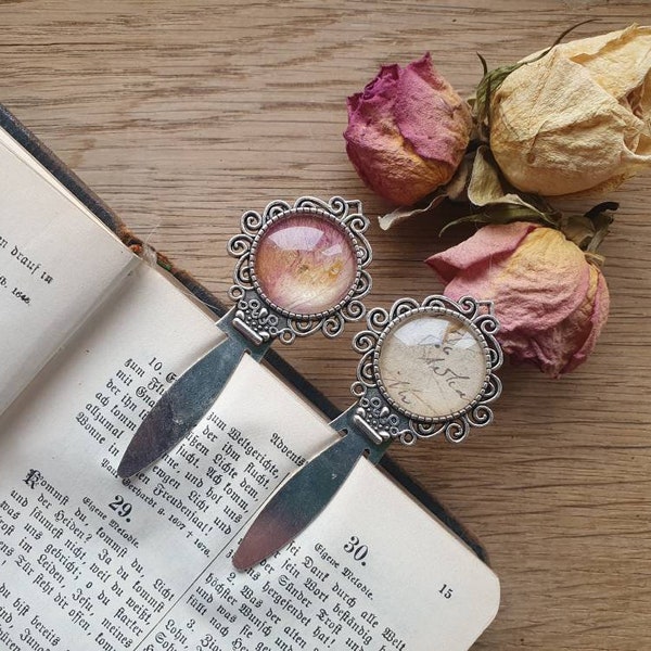 Cabochon Lesezeichen in silber mit Rosenblüte oder Briefpapier | handgemacht | Unikat | verschiedeme Varianten | Vinatge Stil